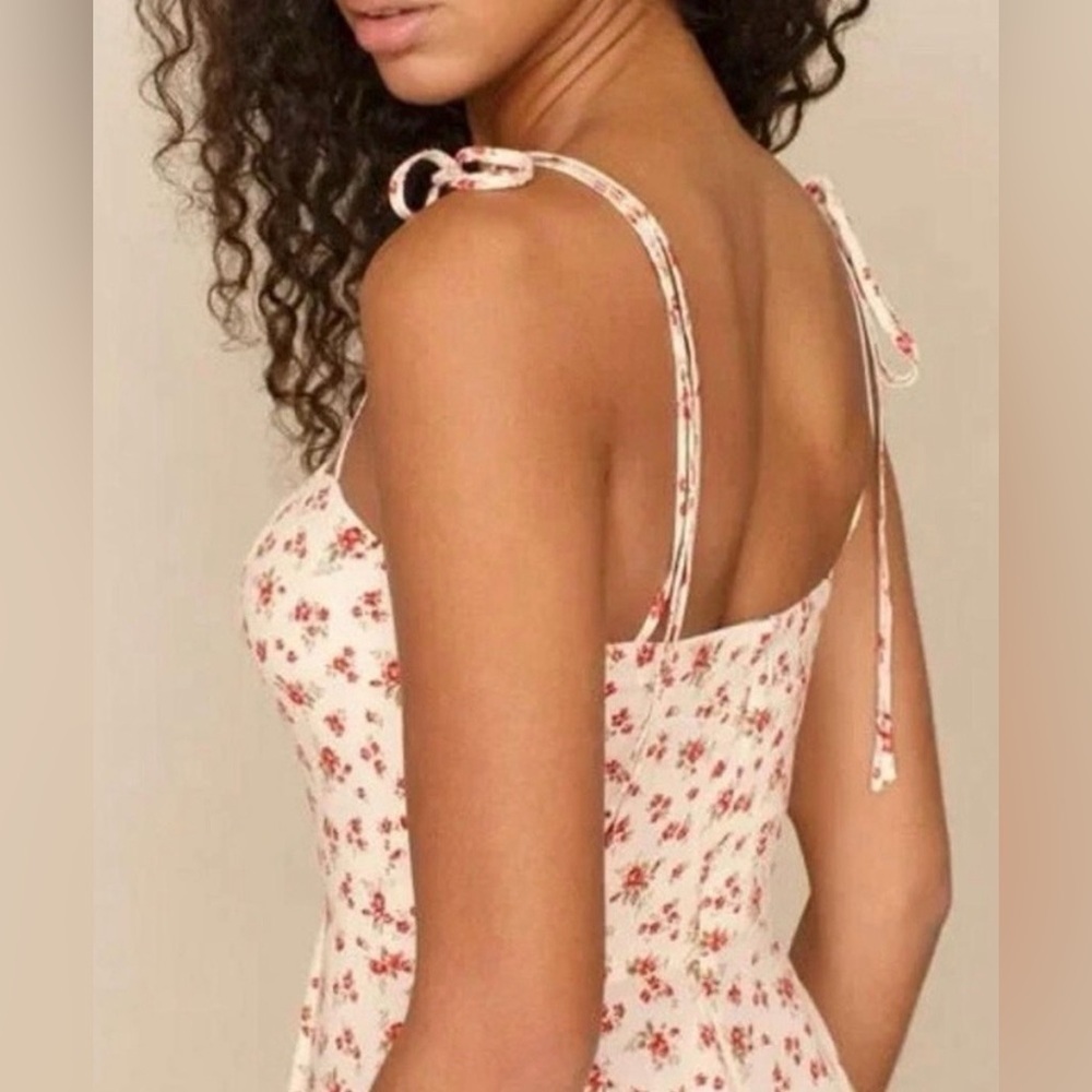 Reformation Bisque Red & White Floral Dress Size 4 - Picture 4 of 8